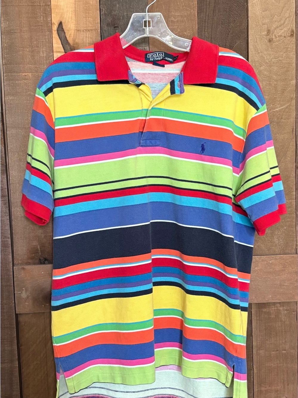 Vintage Ralph Lauren Multi-Color Striped Polo — Red Collar